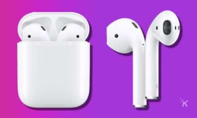 2nd generation apple airpods on a purple background