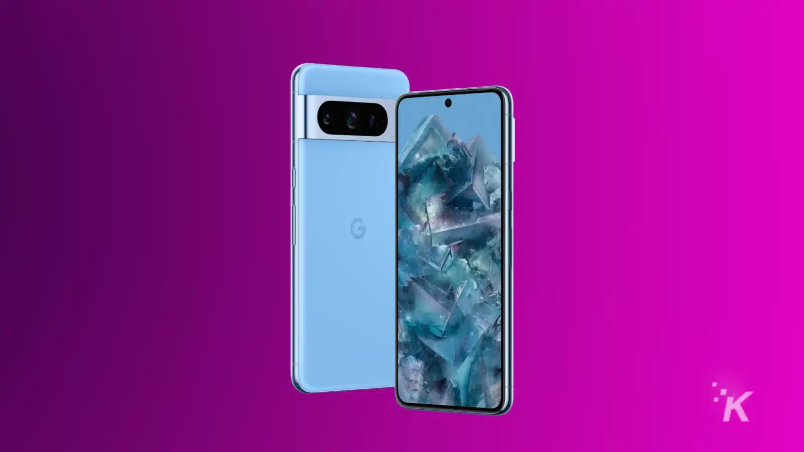 is the google pixel 8 waterproof? Pixel 8 pro in blue color, on a purple background