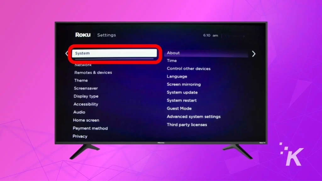 how to update hisense tv software Hisense roku tv system menu uption