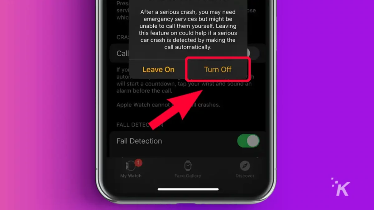 how to disable crash detection on iphone and apple watch Iphone arrow pointing to turn off tab