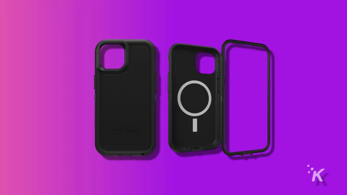 the best iphone 14 cases (2024) Otterbox defender series pro xt on a purple knowtechie background