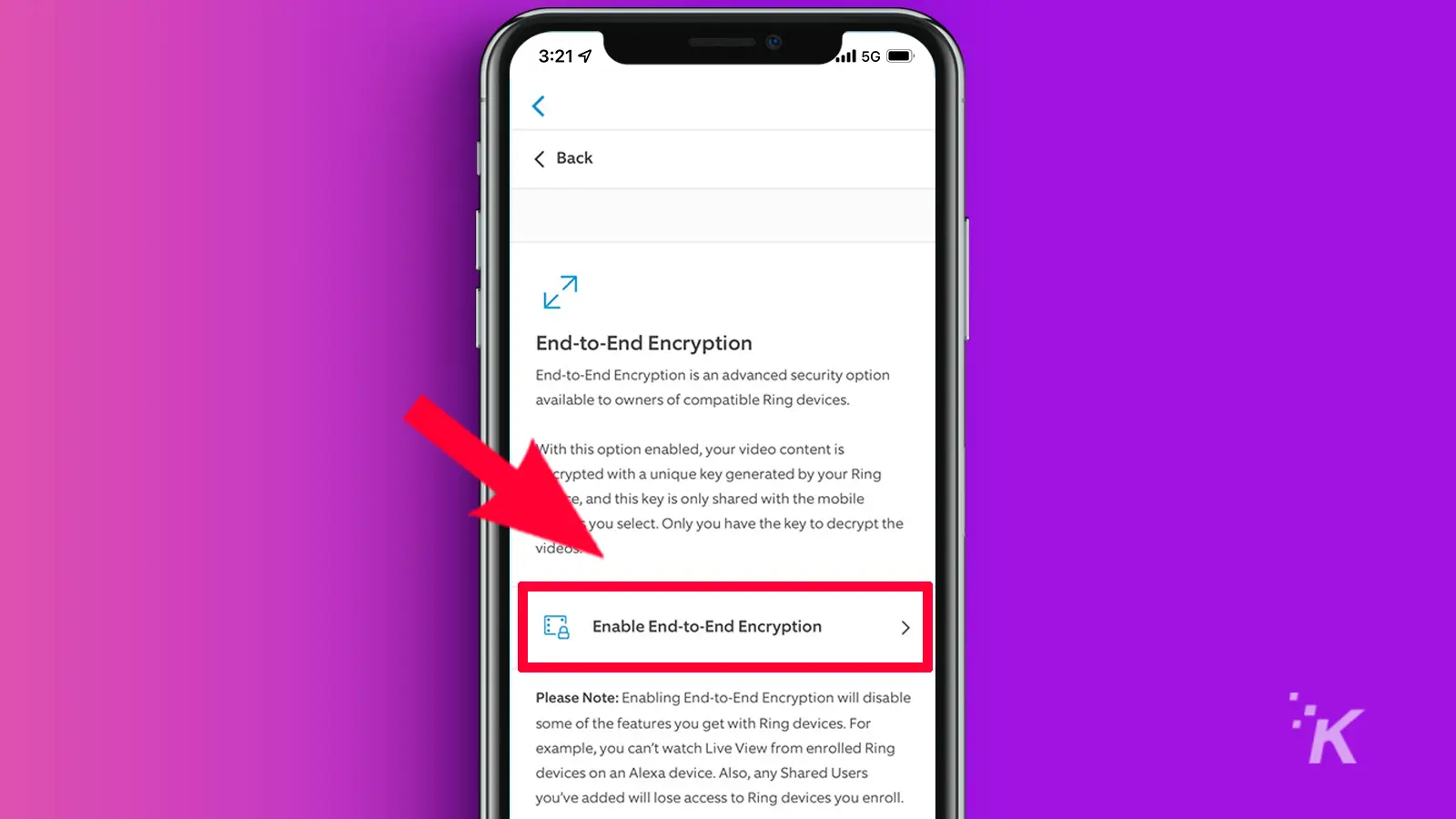how to enable end-to-end encryption on ring cameras Ring setup step 5