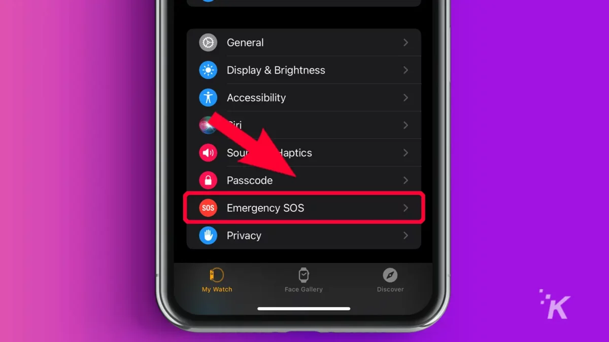 how to disable crash detection on iphone and apple watch Iphone arrow pointing to emergency sos tab