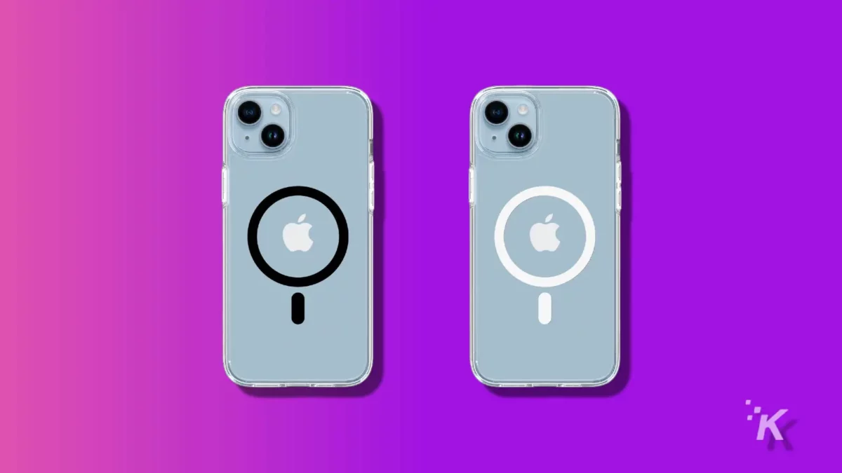 the best iphone 14 cases (2024) Spigen ultra hybrid magfit on a purple knowtechie background