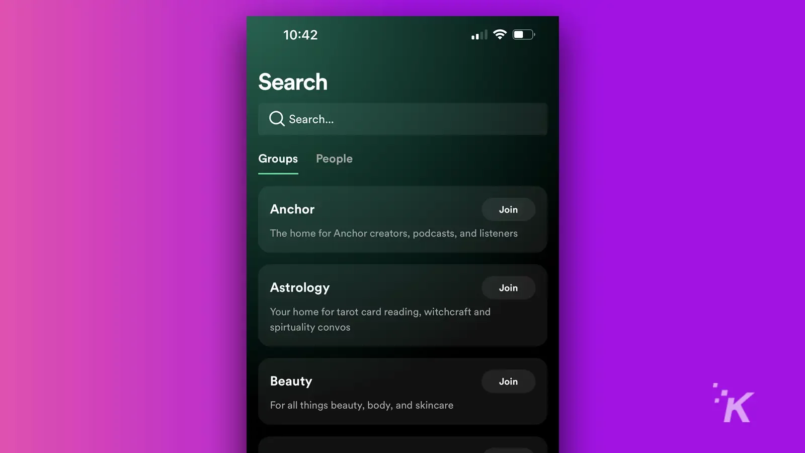 what is spotify live and how does it work? Group options in chatroom