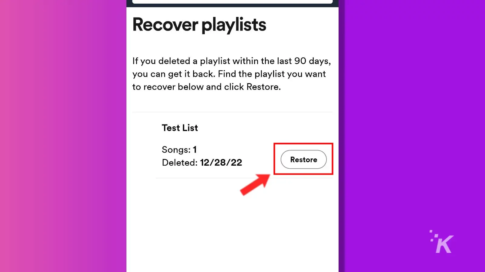 how to delete a playlist on spotify Spotify restore deleted playlist button