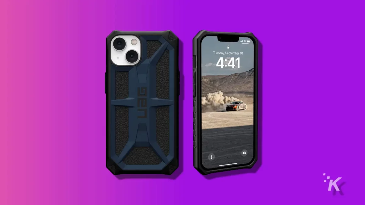 the best iphone 14 cases (2024) Uag monarch case on a purple knowtechie background
